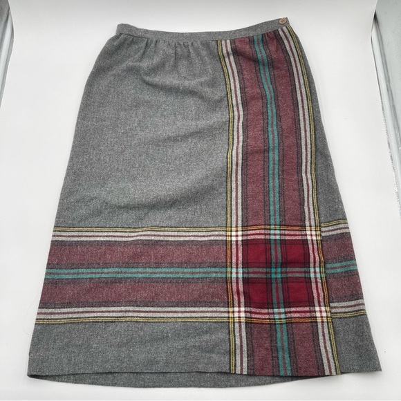 Vintage USA 60's-80s Plaid Wool Midi Skirt Womens Academia Preppy Sz 11/12 - Picture 4 of 11